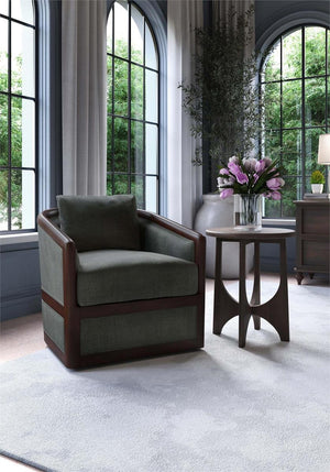 Vannes Round End Table in Walnut-Blue Hand Home