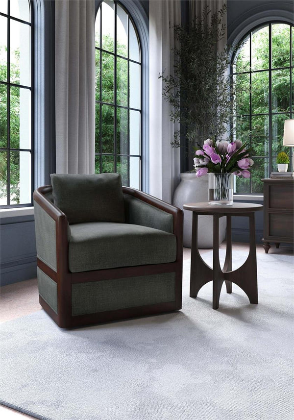 Vannes Round End Table in Walnut-Blue Hand Home