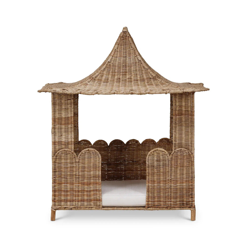 Scalloped Rattan Dog Bed-Blue Hand Home