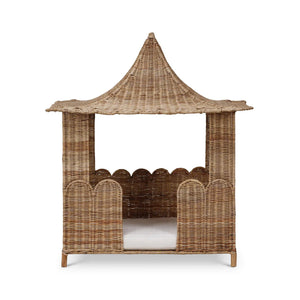 Scalloped Rattan Dog Bed-Blue Hand Home