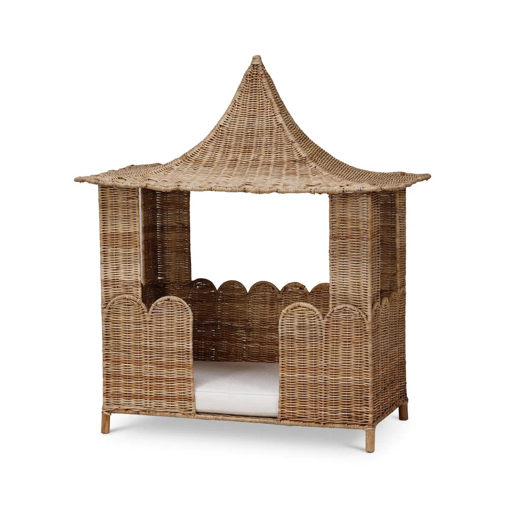 Scalloped Rattan Dog Bed-Blue Hand Home