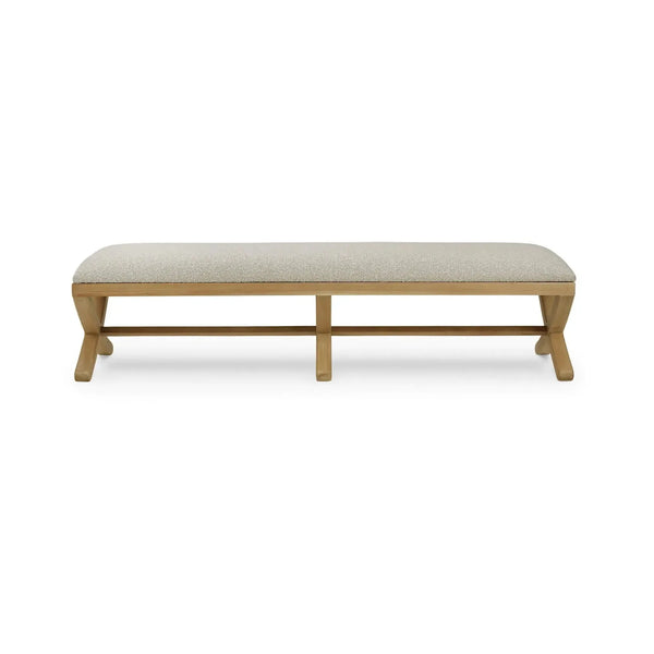 Milton X Bench In Fruitwood W/ Boucle Sand Performance Fabric-Blue Hand Home