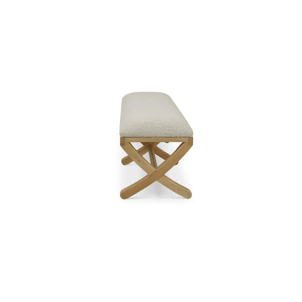 Milton X Bench In Fruitwood W/ Boucle Sand Performance Fabric-Blue Hand Home