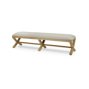 Milton X Bench In Fruitwood W/ Boucle Sand Performance Fabric-Blue Hand Home