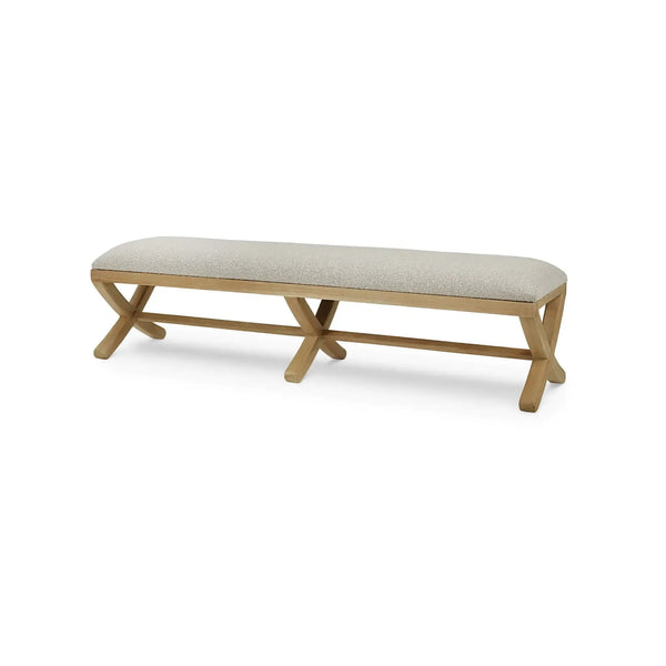 Milton X Bench In Fruitwood W/ Boucle Sand Performance Fabric-Blue Hand Home