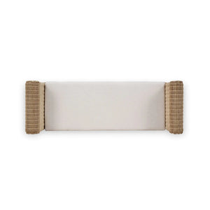 Newport Scalloped Bench In Rattan Natural W/ Arctic White Performance Fabric-Blue Hand Home
