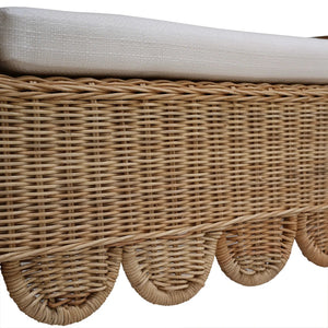 Newport Scalloped Rattan Bench-Blue Hand Home