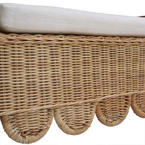 Newport Scalloped Rattan Bench-Blue Hand Home