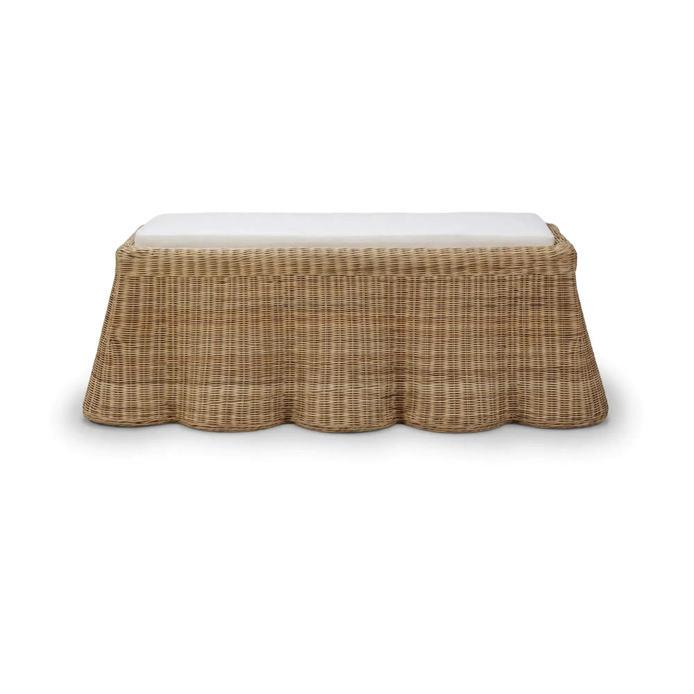 Newport Rattan Rectangular Ottoman w/ Cushion-Blue Hand Home