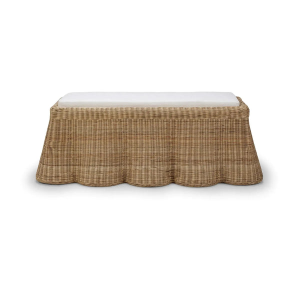 Newport Rattan Rectangular Ottoman w/ Cushion-Blue Hand Home