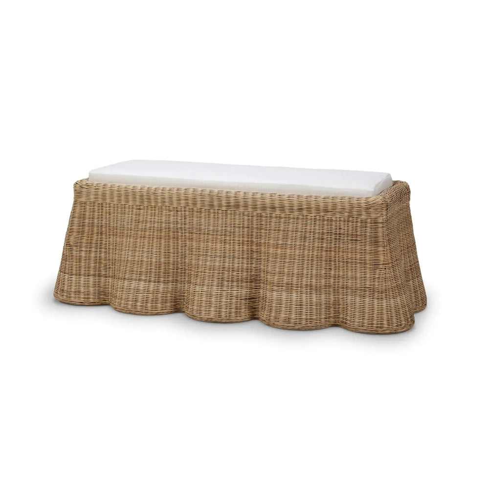 Newport Rattan Rectangular Ottoman w/ Cushion-Blue Hand Home