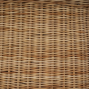 Newport In Rattan Natural Round Small Ottoman W/ W/ Arctic White Performance Fabric-Blue Hand Home