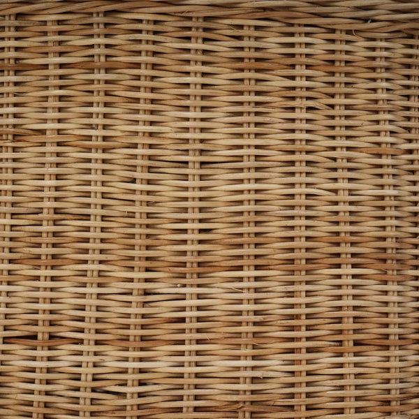Newport In Rattan Natural Round Small Ottoman W/ W/ Arctic White Performance Fabric-Blue Hand Home