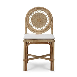 Oceana Rattan Dining Chair in Natural Rattan w/ Arctic White Performance Fabric-Blue Hand Home