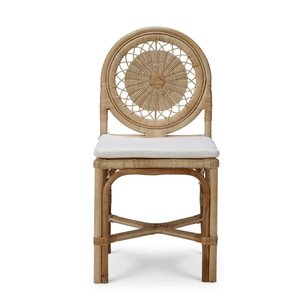 Oceana Rattan Dining Chair in Natural Rattan w/ Arctic White Performance Fabric-Blue Hand Home