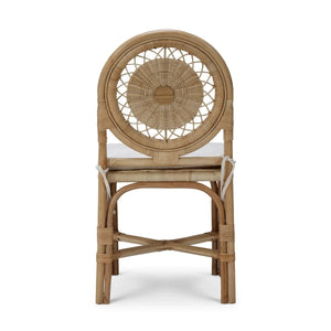 Oceana Rattan Dining Chair in Natural Rattan w/ Arctic White Performance Fabric-Blue Hand Home