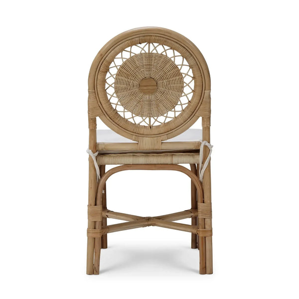 Oceana Rattan Dining Chair in Natural Rattan w/ Arctic White Performance Fabric-Blue Hand Home