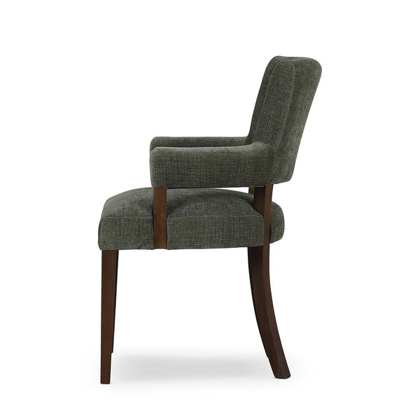 Genevieve Dining Chair in Walnut w/ Thames Moss Green Performance Fabric-Blue Hand Home