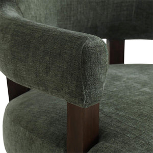 Genevieve Dining Chair in Walnut w/ Thames Moss Green Performance Fabric-Blue Hand Home