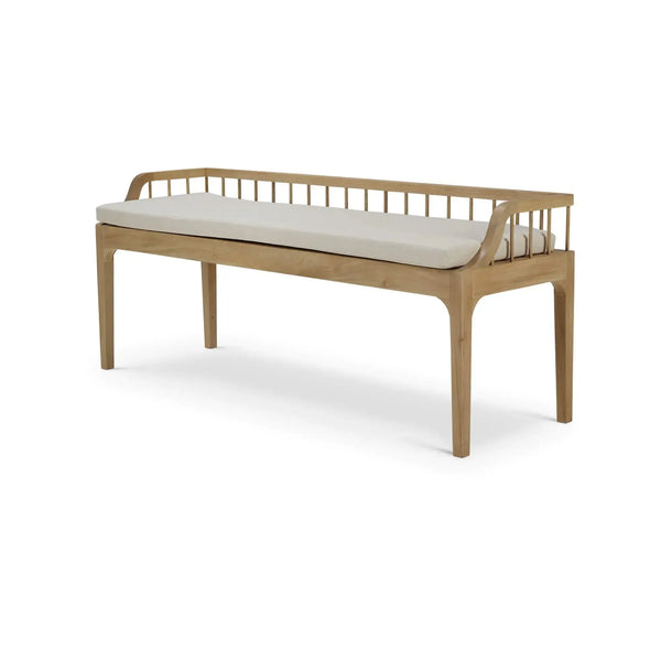 Versai Fluted Bench In Fruitwood W/ Natural Performance Fabric-Blue Hand Home