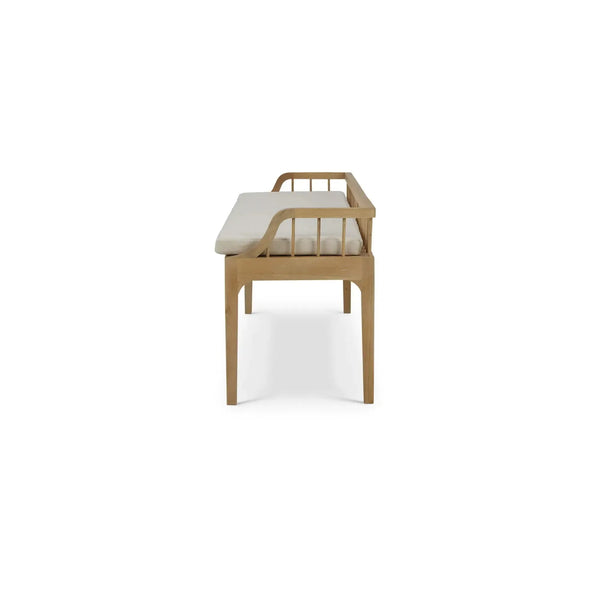 Versai Fluted Bench In Fruitwood W/ Natural Performance Fabric-Blue Hand Home