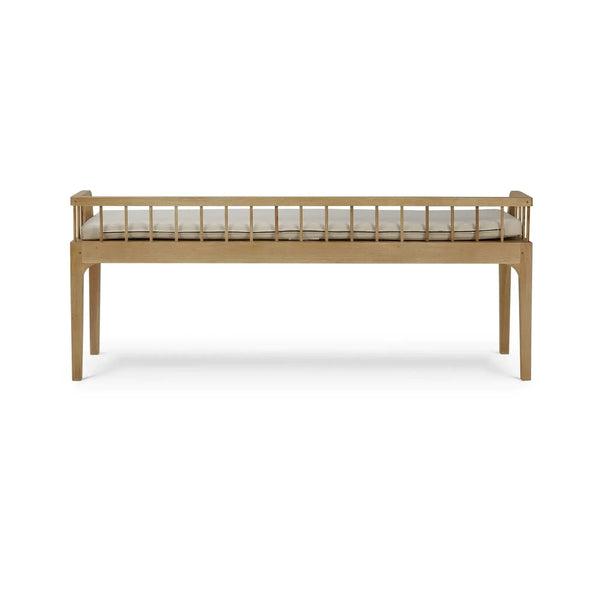Versai Fluted Bench In Fruitwood W/ Natural Performance Fabric-Blue Hand Home