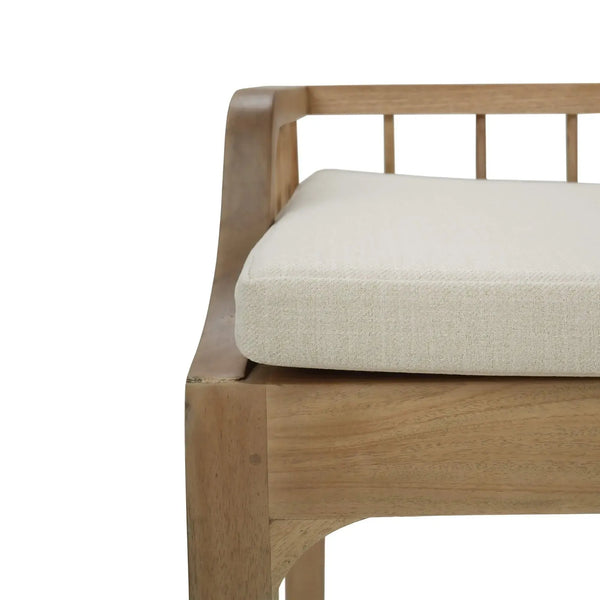 Versai Fluted Bench In Fruitwood W/ Natural Performance Fabric-Blue Hand Home
