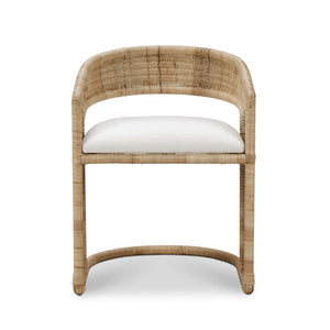 Hampton Dining Chair In Rattan Natural W/ Arctic White Performance Fabric Cushion-Blue Hand Home