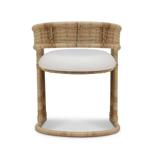 Hampton Dining Chair In Rattan Natural W/ Arctic White Performance Fabric Cushion-Blue Hand Home