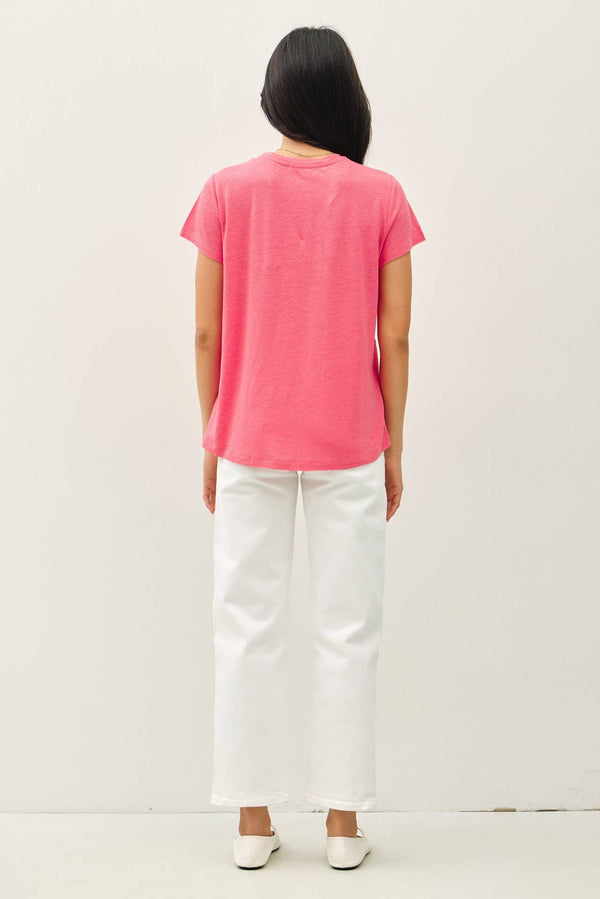 LINEN CLASSIC ROUND NECK SPLIT HEM T-SHIRT-Blue Hand Home