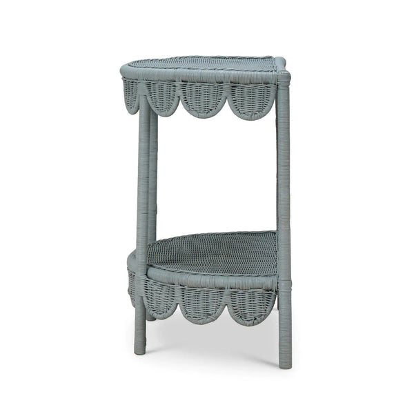 Scalloped Half Round Rattan Side Table-Blue Hand Home