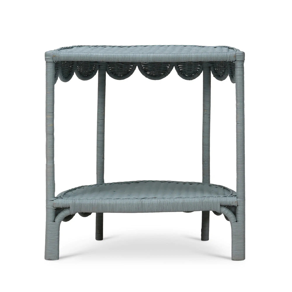 Scalloped Half Round Rattan Side Table-Blue Hand Home