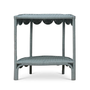 Scalloped Half Round Rattan Side Table-Blue Hand Home