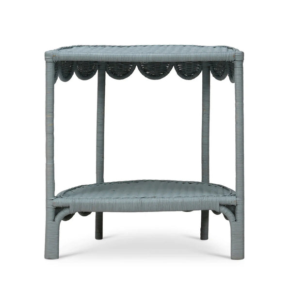 Scalloped Half Round Rattan Side Table-Blue Hand Home