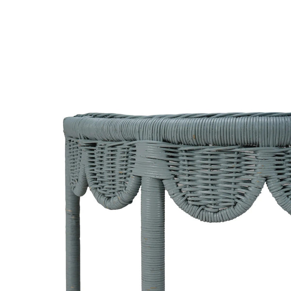 Scalloped Half Round Rattan Side Table-Blue Hand Home