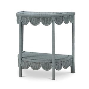 Scalloped Half Round Rattan Side Table-Blue Hand Home