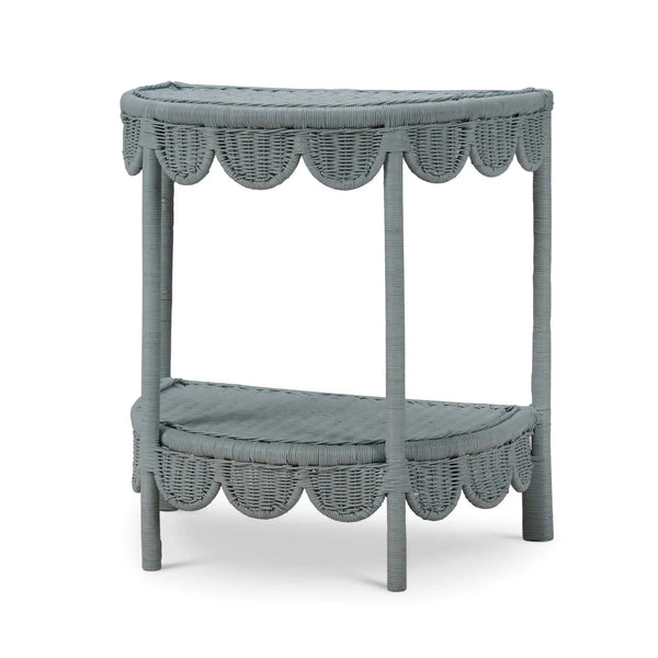 Scalloped Half Round Rattan Side Table-Blue Hand Home