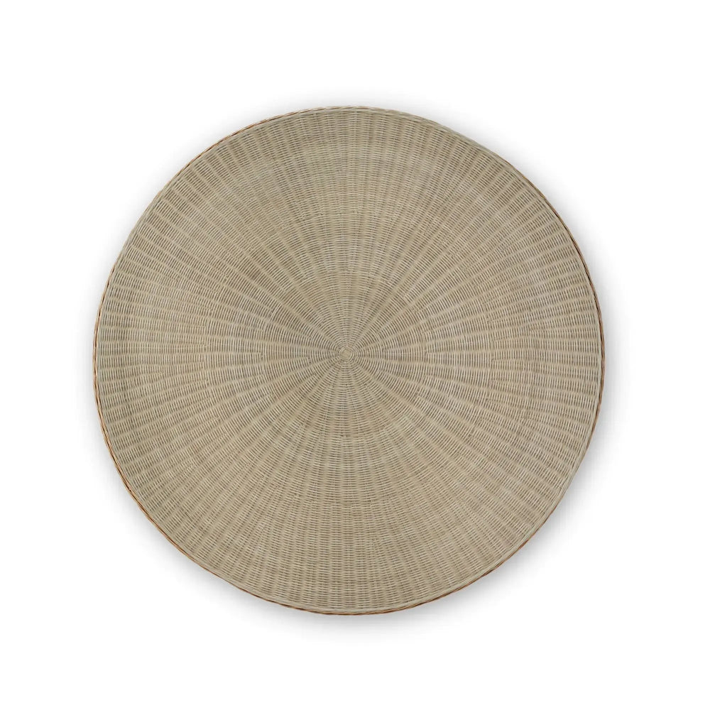 Scalloped Round Bistro Table W/ Tempered Glass In Rattan Natural-Blue Hand Home