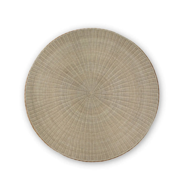 Scalloped Round Bistro Table W/ Tempered Glass In Rattan Natural-Blue Hand Home