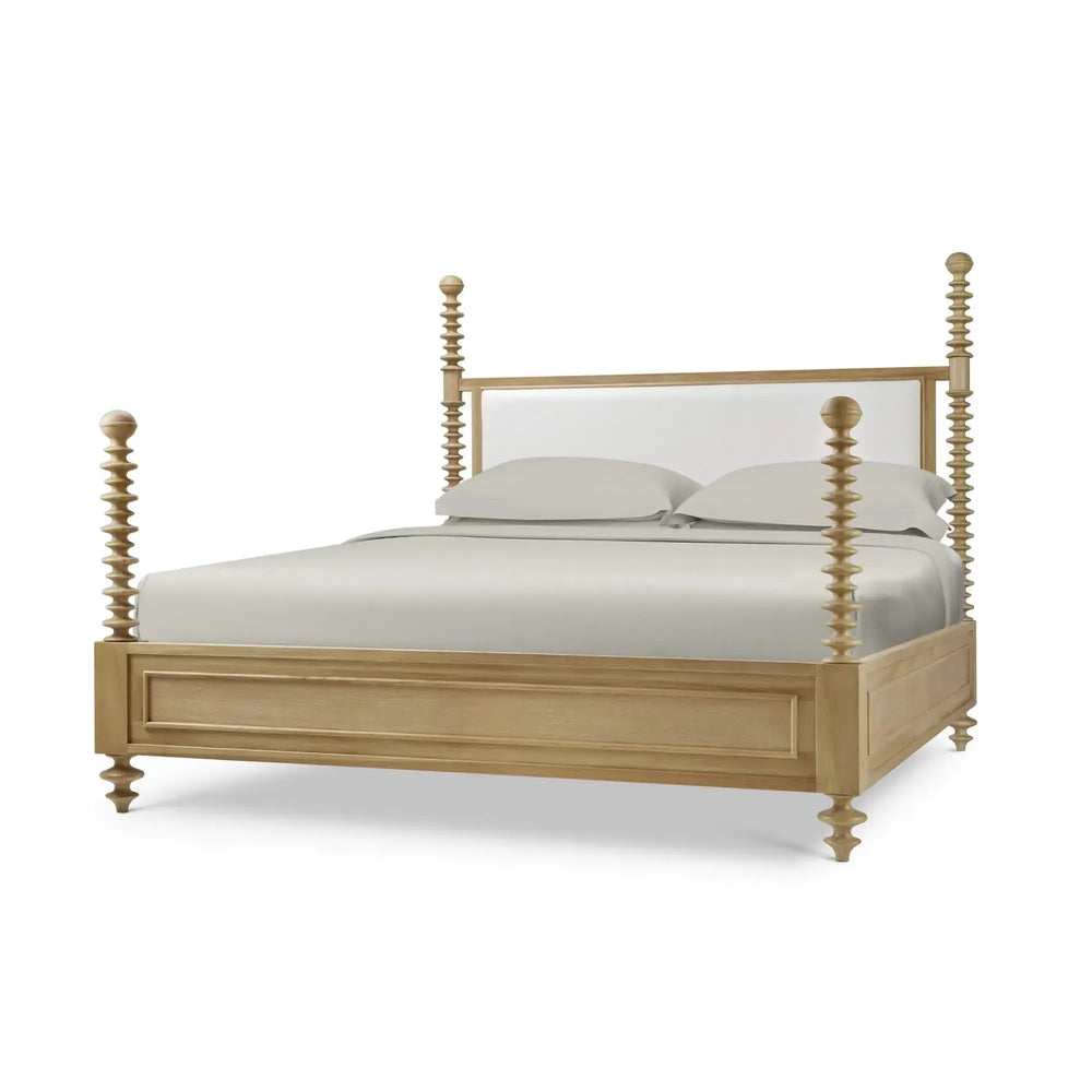 Milano Upholstered King Bed In Fruitwood W/ Arctic White Performance Fabric-Blue Hand Home