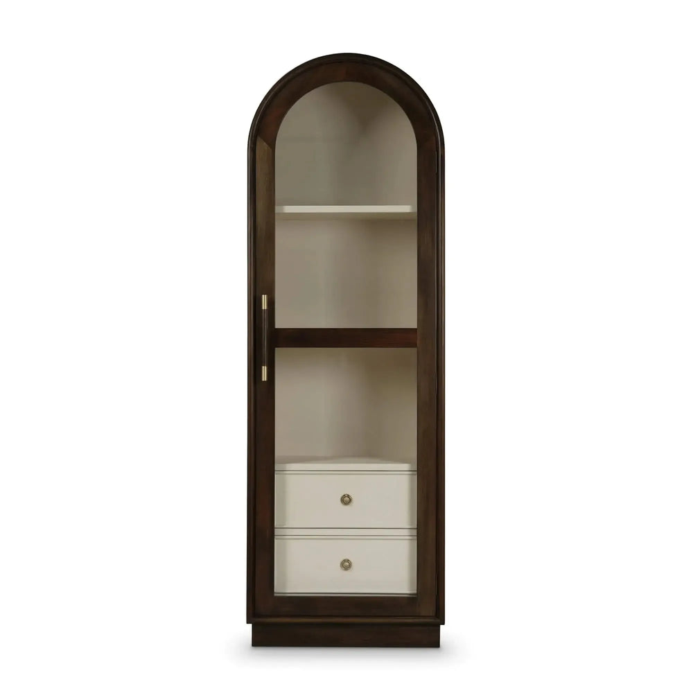 Vannes Single Door Display Cabinet in Walnut w/ Putty Interior-Blue Hand Home