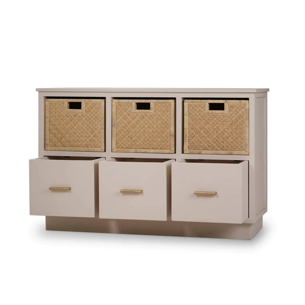 Dakota Storage Unit w/ 3 Drawers & Rattan Baskets-Blue Hand Home