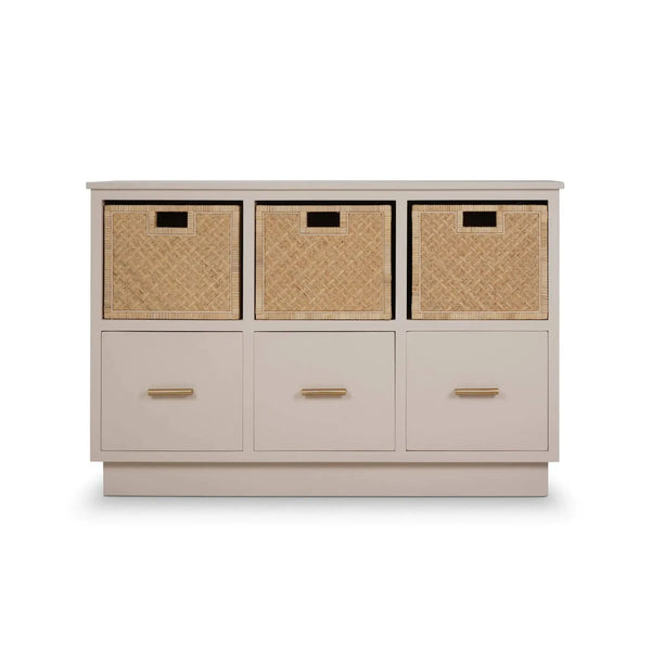 Dakota Storage Unit w/ 3 Drawers & Rattan Baskets-Blue Hand Home
