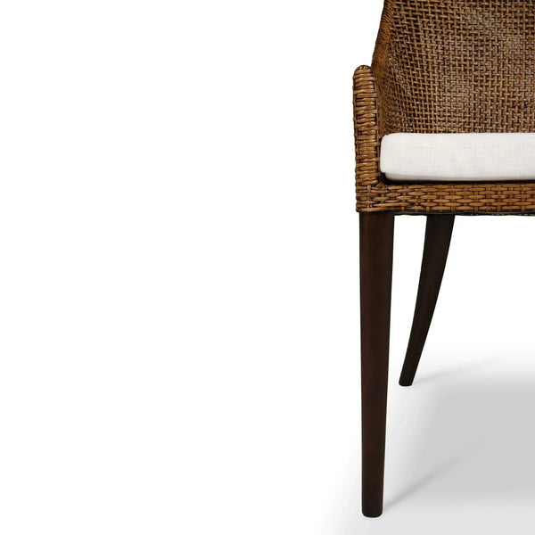 Savanah Rattan Loveseat in Light Glazed Rattan w/ Arctic White Performance Fabric Cushion-Blue Hand Home