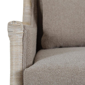 Rabana Rattan Chair in White Wash Rattan w/ Oatmeal Boucle Chenille Performance Fabric Cushion-Blue Hand Home