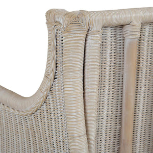 Rabana Rattan Chair in White Wash Rattan w/ Oatmeal Boucle Chenille Performance Fabric Cushion-Blue Hand Home