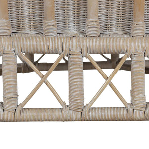 Rabana Rattan Chair in White Wash Rattan w/ Oatmeal Boucle Chenille Performance Fabric Cushion-Blue Hand Home