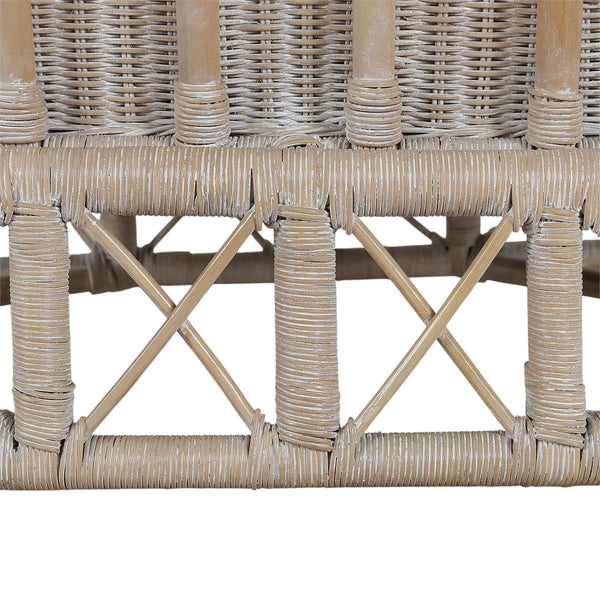 Rabana Rattan Chair in White Wash Rattan w/ Oatmeal Boucle Chenille Performance Fabric Cushion-Blue Hand Home