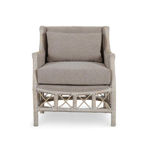 Rabana Rattan Chair in White Wash Rattan w/ Oatmeal Boucle Chenille Performance Fabric Cushion-Blue Hand Home
