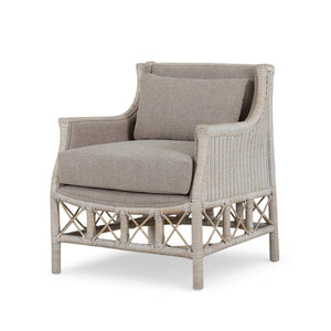 Rabana Rattan Chair in White Wash Rattan w/ Oatmeal Boucle Chenille Performance Fabric Cushion-Blue Hand Home